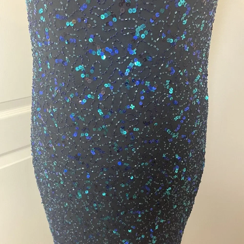 Y2K 00s George Size 12 Cowl Sequin Dress Green Black Festive Xmas - Picture 3 of 13